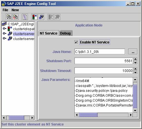 Step 1. Select the NT Service tab of the frame and set the Enable NT Service indicator. Setting a Node to Run in Background Mode Java Path must be specified.