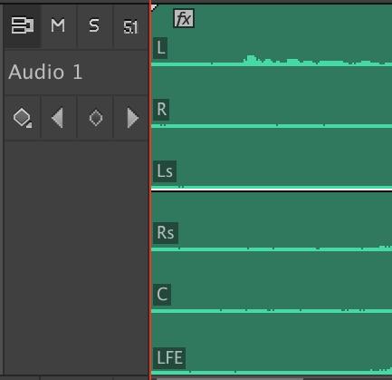 Add the surround mix to your sequence Expand the audio track so you can view the track labels,
