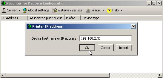 4) Configure Pcounter for Kyocera Adding an administrative account for the MFP 1.