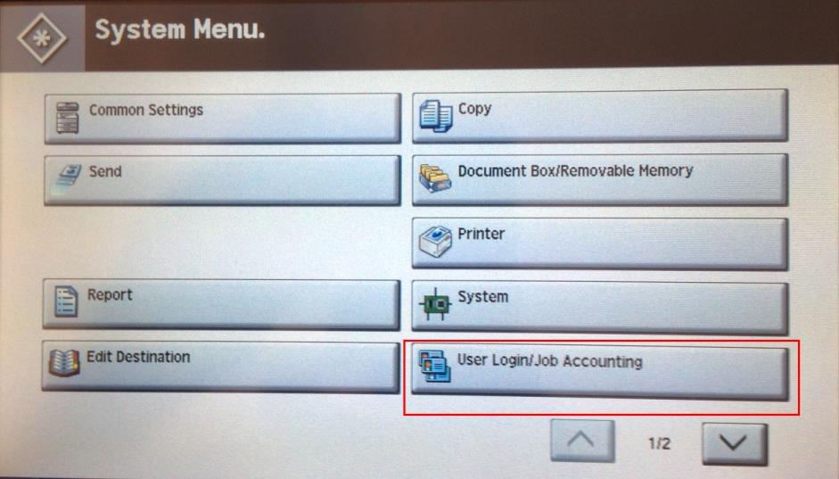 c) On the System Menu, choose User Login Job Accounting, Locate the Unknown ID Job ID option on the next screen.