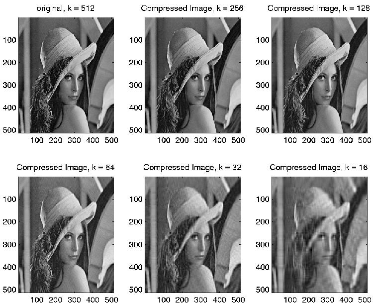Lossy Compression: Singular Value Decomposition Image: described as grid of pixels, each with RED,