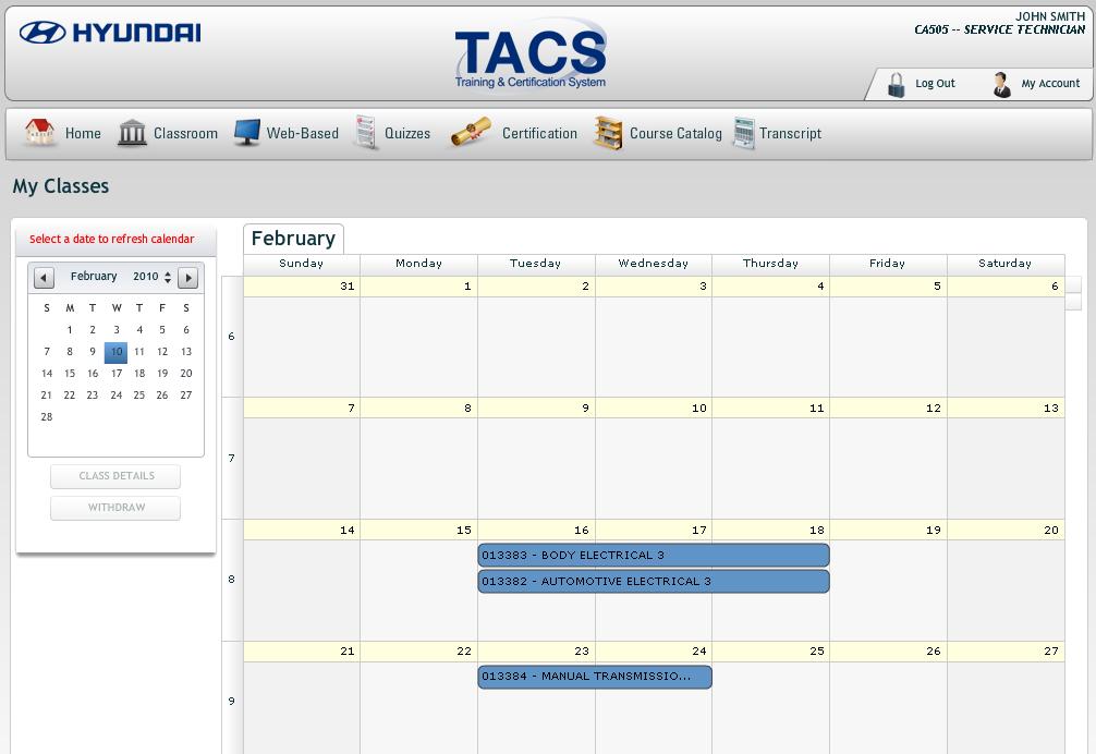 9. Classroom - My Calendar 9.1. Overview 1. To view the instructor-led classes that you are enrolled in, click on the Classroom button from the top of the main menu. 2. A drop down menu will appear.