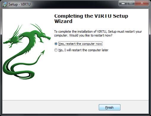 When the installation is complete, Completing the VIRTU Setup Wizard