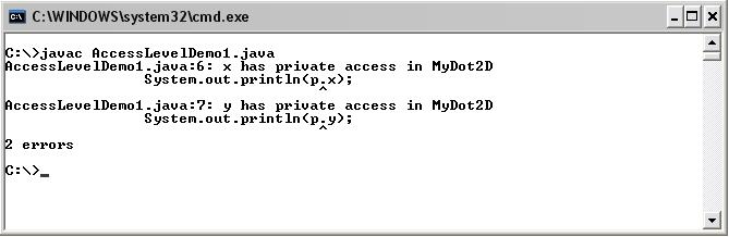 access levels used in Java: public, private, and protected, are listed in the table below. When no explicit access levels are used, the access rights are the ones listed in the row labeled default.