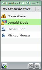 5. Notice that Donald Duck now has a new icon by his name indicating his Presenter status. Participants, Presenters, & Hosts 6.
