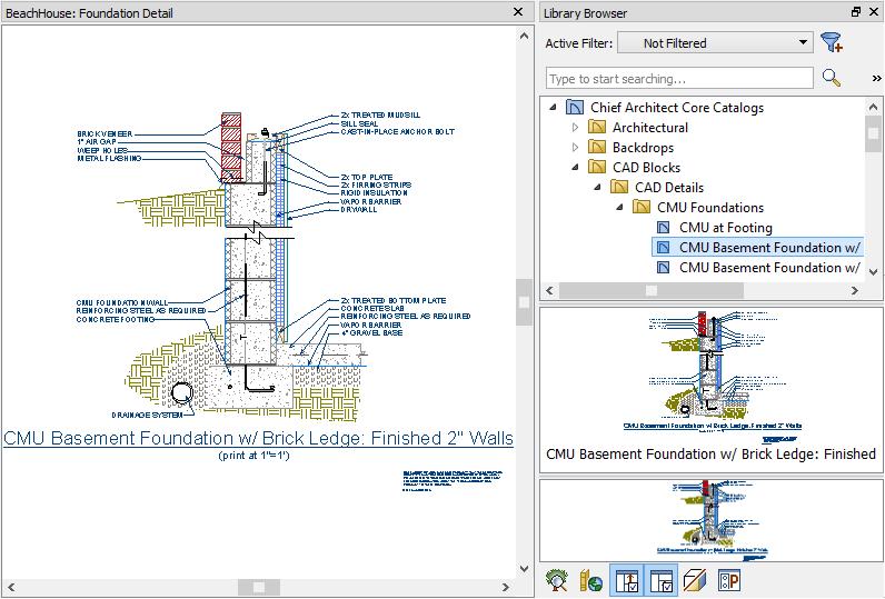 Chief Architect X8 User s Guide 4. In this example, a detail drawing from the CAD Blocks library category is placed. This block can be exploded and edited as needed.