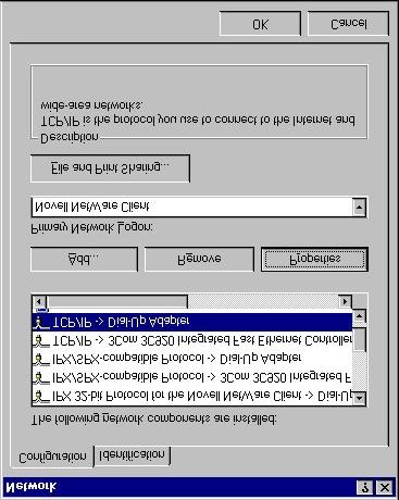 Direct Connect and Dial-Up on Windows 98 11 Note: Figure 1: Network Screen - Configuration Tab This screen may appear different on your PC, depending upon what other