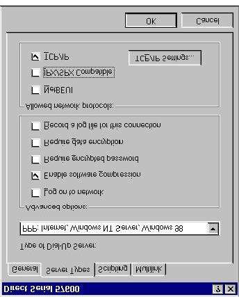 Direct Connect and Dial-Up on Windows 98 29 Figure 23: Connection Properties Screen - Server Types Tab 16.