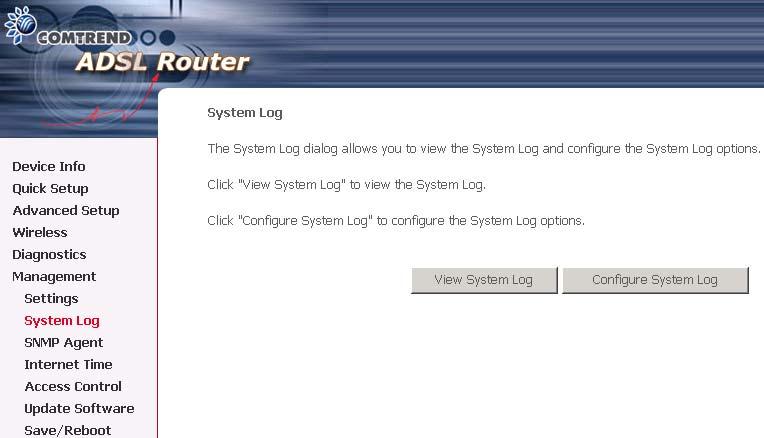 9.2 System Log The System Log option under Management>Settings allows you to view the system events