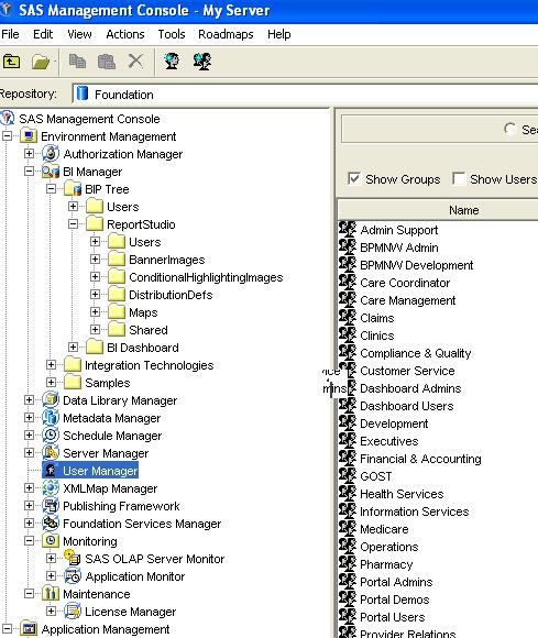 SAS Management Console works by creating and maintaining metadata definitions for each computing resource or control.
