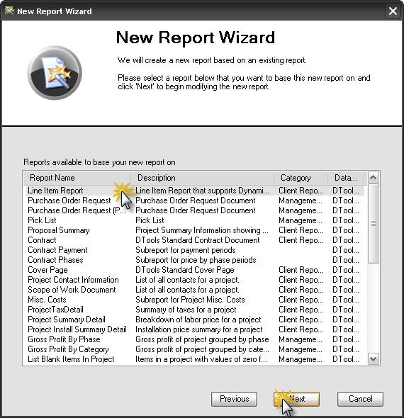 If you chose New Report Based on Existing Report, you should then select which report