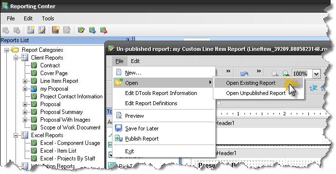 File -> Open File Open allows you to open a custom report that you have already created.