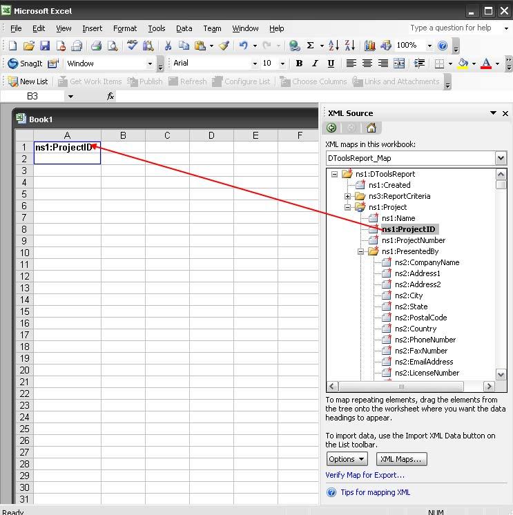 Map the Data Fields into Excel Columns The Task Pane shows a list of all data fields available.