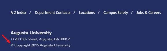 Logging In Content contributors and administrators can log in to OU Campus by clicking the copyright symbol ( ) located next to the Augusta University name at the bottom of the page.