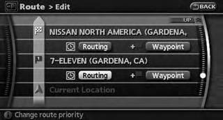 Changing route calculation conditions Each section of the route between waypoints can have different route calculation conditions. After setting these conditions, you can recalculate the entire route.