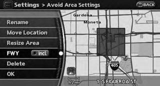 2. Using the main directional or additional directional buttons, adjust the location of the Avoid Area. 3. After adjusting the location, push Resize Area Adjusts the range of the Avoid Area.