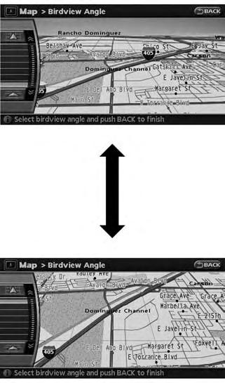 Highlight [Birdview Angle] and push 1) Push <SETTING>.