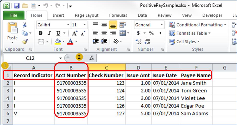 Import Format Reviewing a Comma Delimited File The following is a sample.csv file of checks issued: 1.