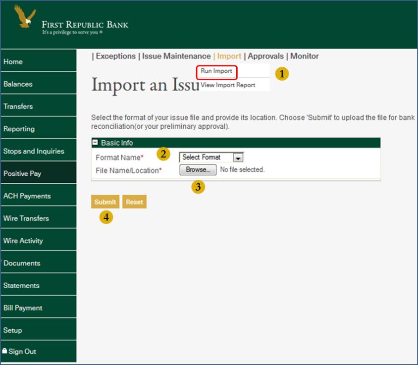 Import Format Importing the Check Issues 1. Select whether the file will contain issues only, voids only, or both. 2.