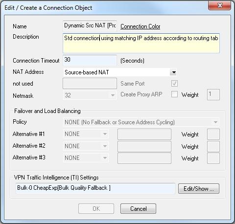 secondary transport class in the VPN Traffic Intelligence (TI) Settings section. 9. 10. Click OK. Click Send Changes and Activate. You can now apply the connection object to your firewall rules.