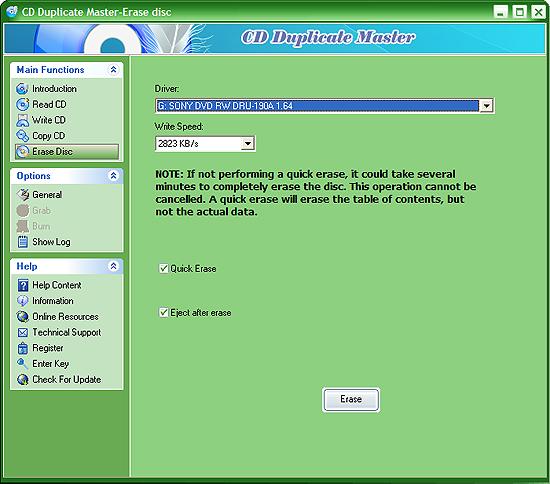 Erase Disc CD Duplicate Master can help you erase the old data from CD-RW. 1. Start the program. 2.