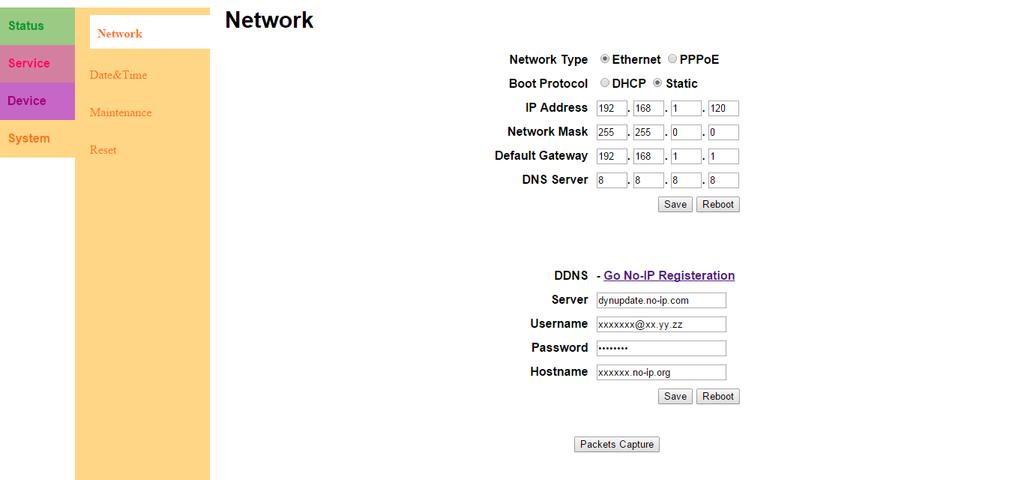 System Network Ethernet Static System Network PPPoE 3.5.2 Date & Time You can set up the date and time of the DP-104 SIP IP video door phone by manual or NTP (Network Time Protocol) server.