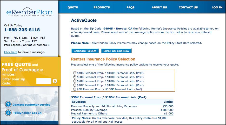 Page 28 Select the insurance policy options you are interested in including personal property coverage, deductible (if available), and optional
