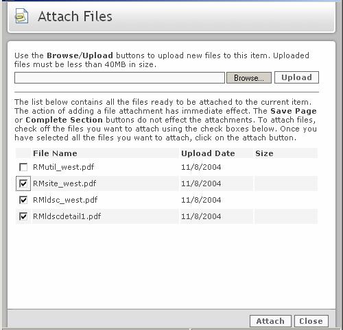 This will open another window, called Attach Files (see Figure 4.3). Click Browse to locate a file from your local computer. Once you have located a file, click the Upload button.