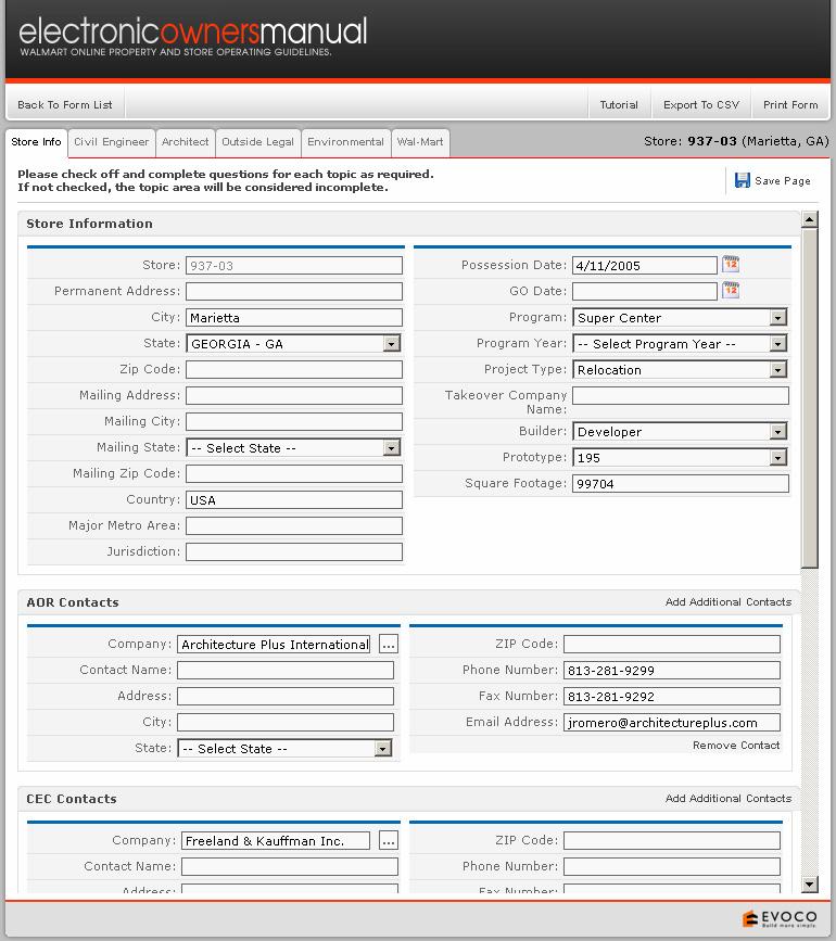 Figure 3.3 EOM form page, Store Info tab Here on the Store Info tab (see Figure 3.