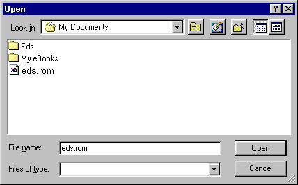 EDS Configurator GUI 4. Click Open to navigate to the folder that contains the firmware upgrade file, and then click the correct *.rom file (eds.rom in the example shown below) to select the file.