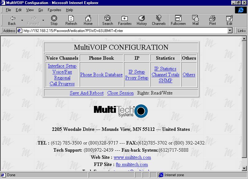 4). Once enabled, users can access the MultiVOIP by entering its IP address in the Address field of their web browser. The following screen appears.