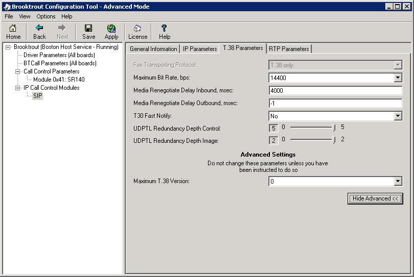 5. Configure T.38 Parameters Select the T.38 Parameters tab. Configure the fields as shown below in the screenshot. 6.