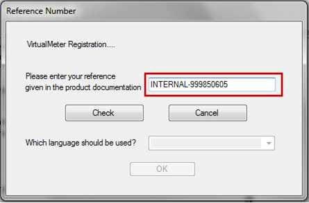 Figure 6: Virtual Meter Registration Check button 12. Once the key is verified, the language selection drop-down and OK button will be enabled, as shown in Figure 7.