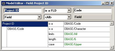 Defining the Project Entity 6. Drag the Project ID field from the Object Browser to the body of the Model Editor.