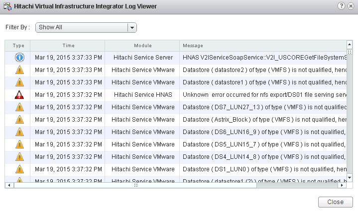 Displaying the Log Viewer Procedure 1. Click on the Hitachi Storage Services > Getting Started tab to open the Log Viewer.