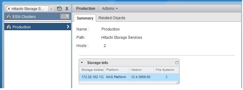 List of Hosts Best Practices Parameters Details About ESXi Clusters Note: The Hitachi NAS NFS Best Practices Compliance Dashboard applies to Hitachi NAS (HNAS) file storage, not block storage