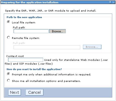 4 Click the Install New Application link. This window appears.