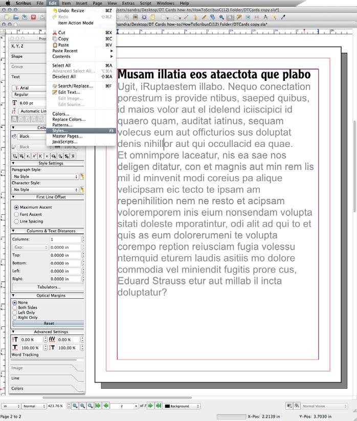 Justify text by selecting it all and clicking the Left Justify Text box in the menu. Explore the Text menu.