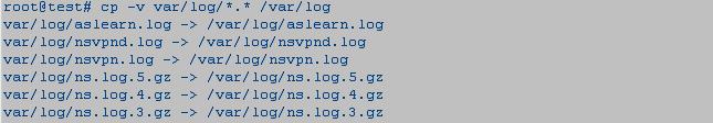 To restore all the logs from /var/tmp/restore/var/log to /var/log type: cp v var/log/*.