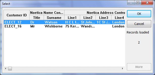 name or a telephone number, or simply the first letter of the surname in combination with wildcards (*), i.e. W*. Click the Search icon on the Customer toolbar.