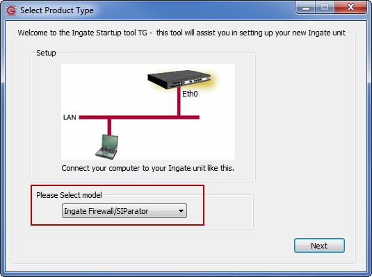 3.2 Contact Ingate To contact Ingate, follow the step-by-step procedure. 1 At the Ingate Startup Tool TG This option is selected if configuring for the first time.