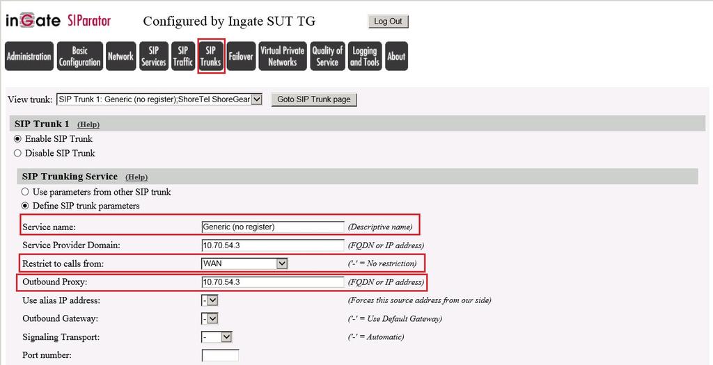 3.7 Ingate Trunk Configuration To setup the Ingate trunk configuration, follow the step-by-step procedure.