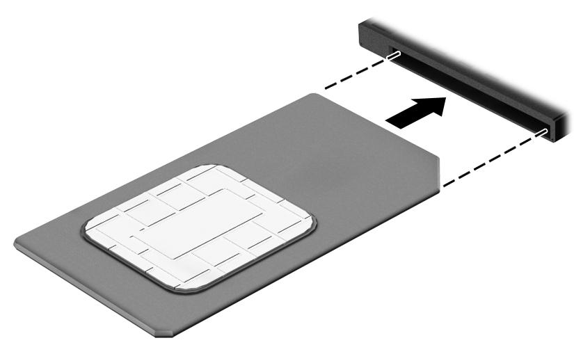 Inserting a SIM card (select products only) CAUTION: To prevent damage to the connectors, use minimal force when inserting a SIM card. To insert a SIM card, follow these steps: 1.