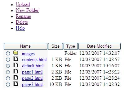10. Repeat steps 5 to 9 to upload the files page1, page2 and page3. 11. The graphic images used by these web pages are stored in a separate folder.