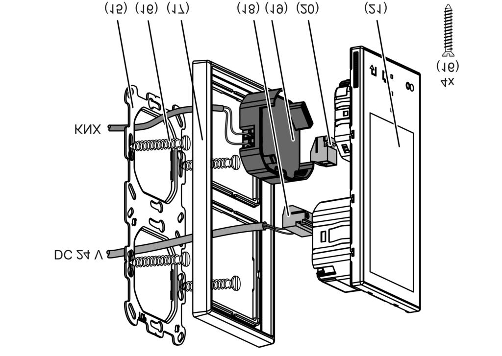 Mounting and connecting the device Installation, electrical connection and operation Figure 3: Device fitting with 2-gang supporting frame (15) Supporting frame 2-gang (16) Box screws (17) Design
