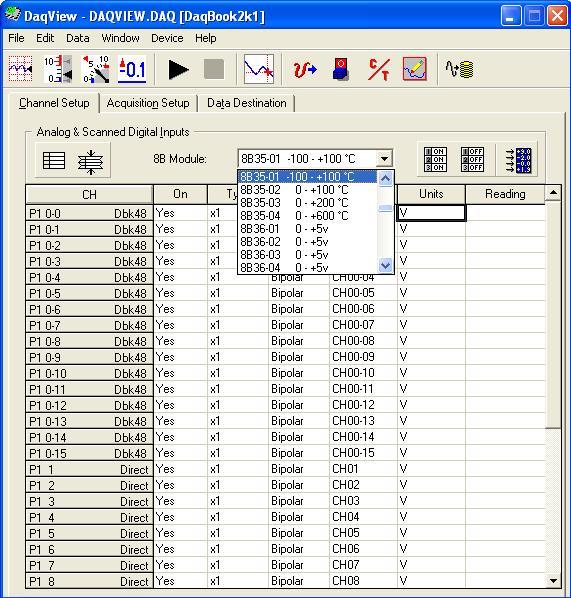 DaqView Configuration Main Window mx +b, an Example The Customize Engineering Units dialog box can be accessed via the DaqView Configuration main window by