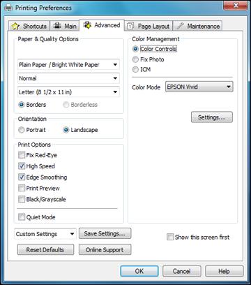 2. Select the Paper & Quality Options settings for your printout: Select the type of paper you loaded.