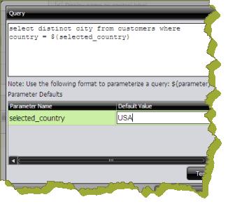Dashboard Designer 20 The Default Value for the selected_country parameter was set to USA with New York City (NYC) as the initially selected value for the check box prompt.