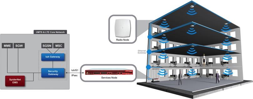 Scalable Small Cell Systems One system of 1 Services Node and 100 PoE-powered Radio