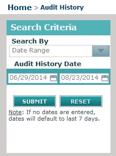 7.4.5 Audit History Search Access this search by selecting Support > Audit History.